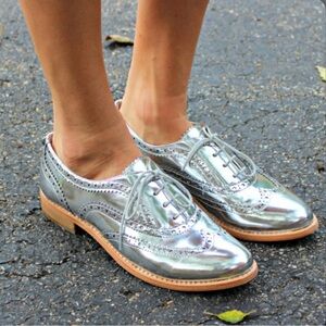 Sam Edelman Jerome Oxford Metallic Silver wingtip dress shoes size 8.5